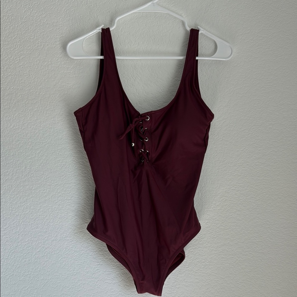 Mossimo Red One Piece Swimsuit with Lace-Up Detail